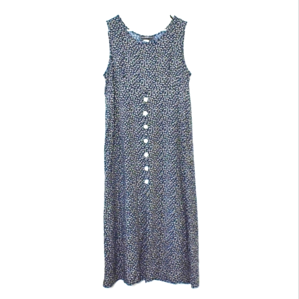 Sleeveless Navy Floral Button-Front Maxi Dress